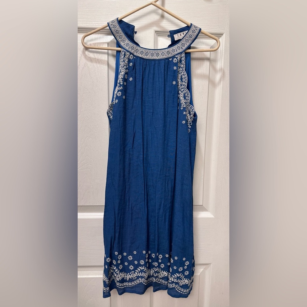 Blue and White Embellished Maxi Sundress